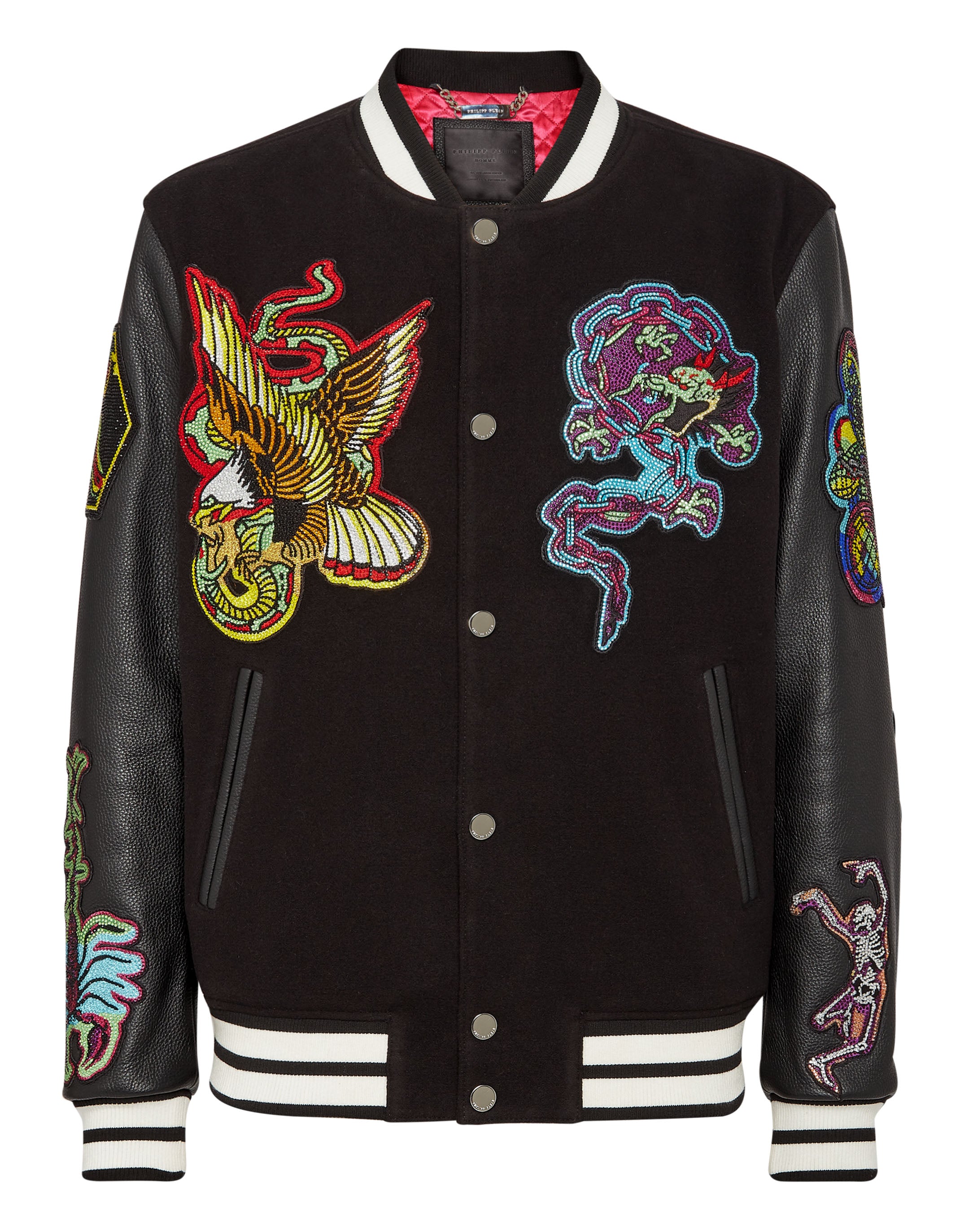 

Кожаные рукава-бомберы для колледжа с татуировками PHILIPP PLEIN, черный