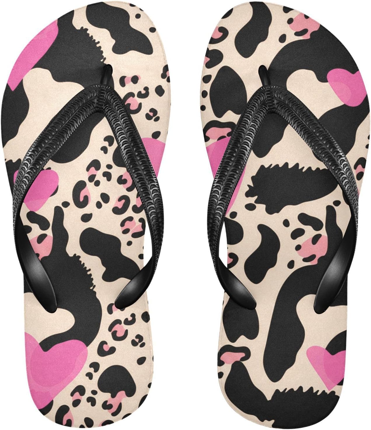 

Женские и мужские пляжные шлепанцы Leopard с розовыми сердечками, для лета и душа