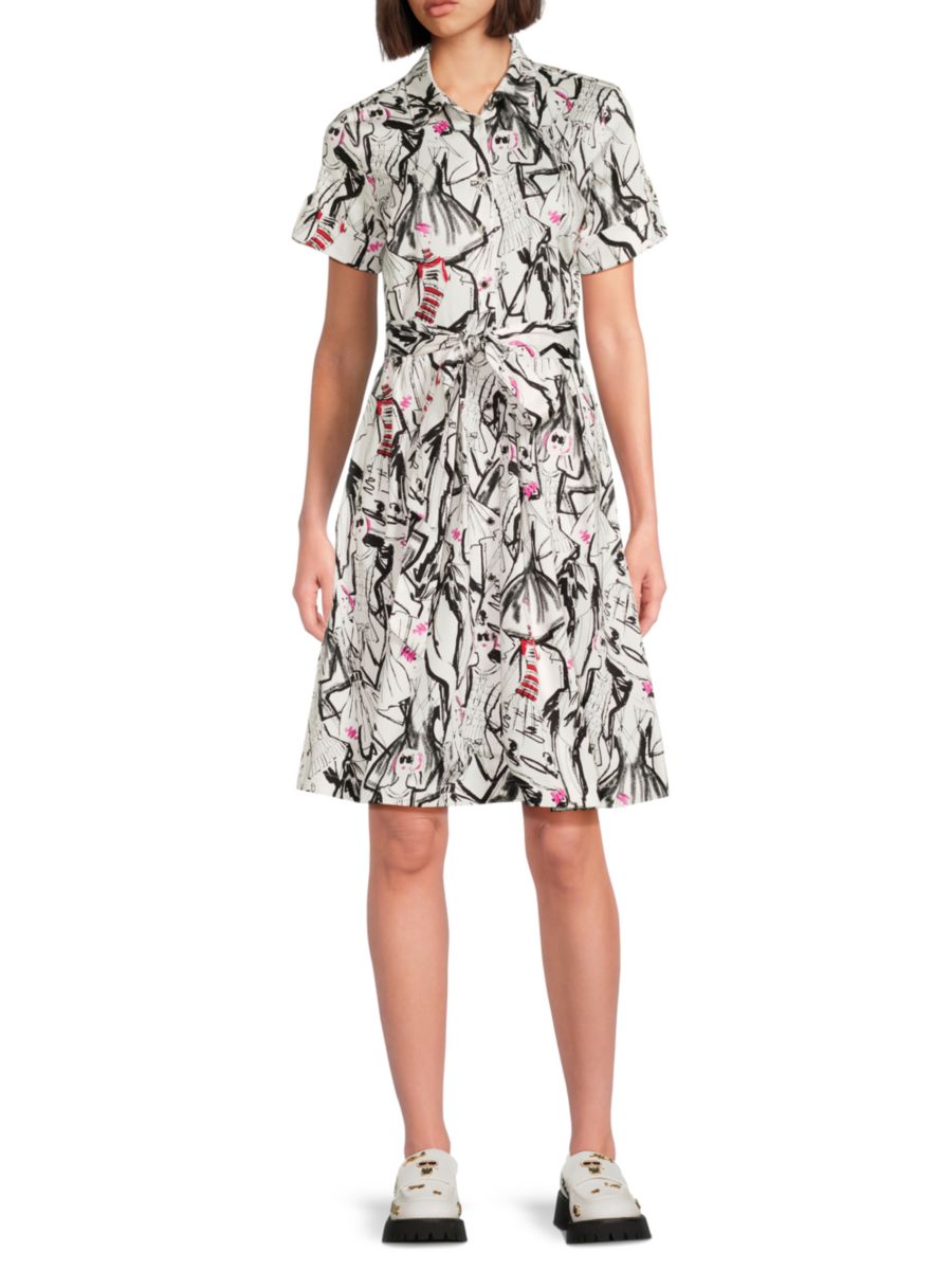 

Платье-рубашка с поясом и принтом Karl Lagerfeld Paris, цвет Soft White Multi