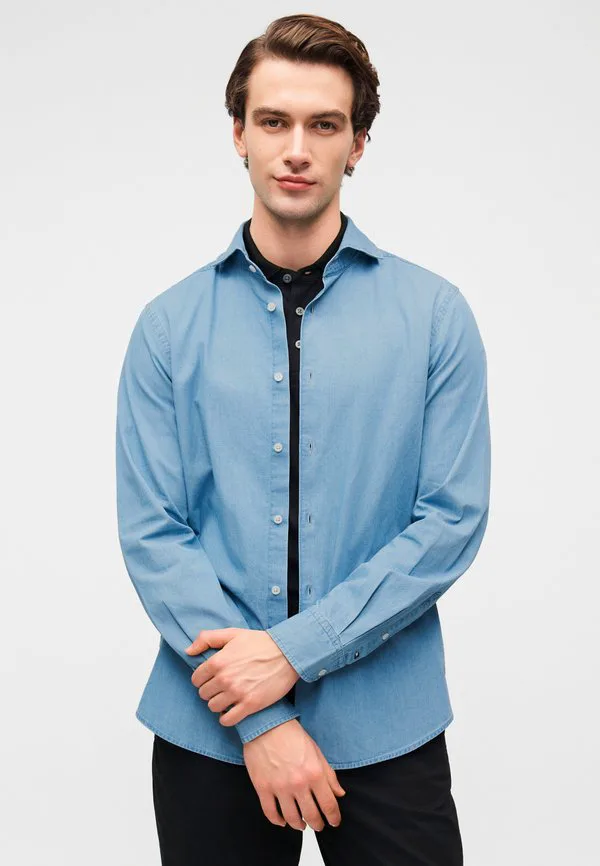 Элегантная повседневная узкая джинсовая рубашка Tommy Hilfiger, Indigo Blue Bell — фото 4