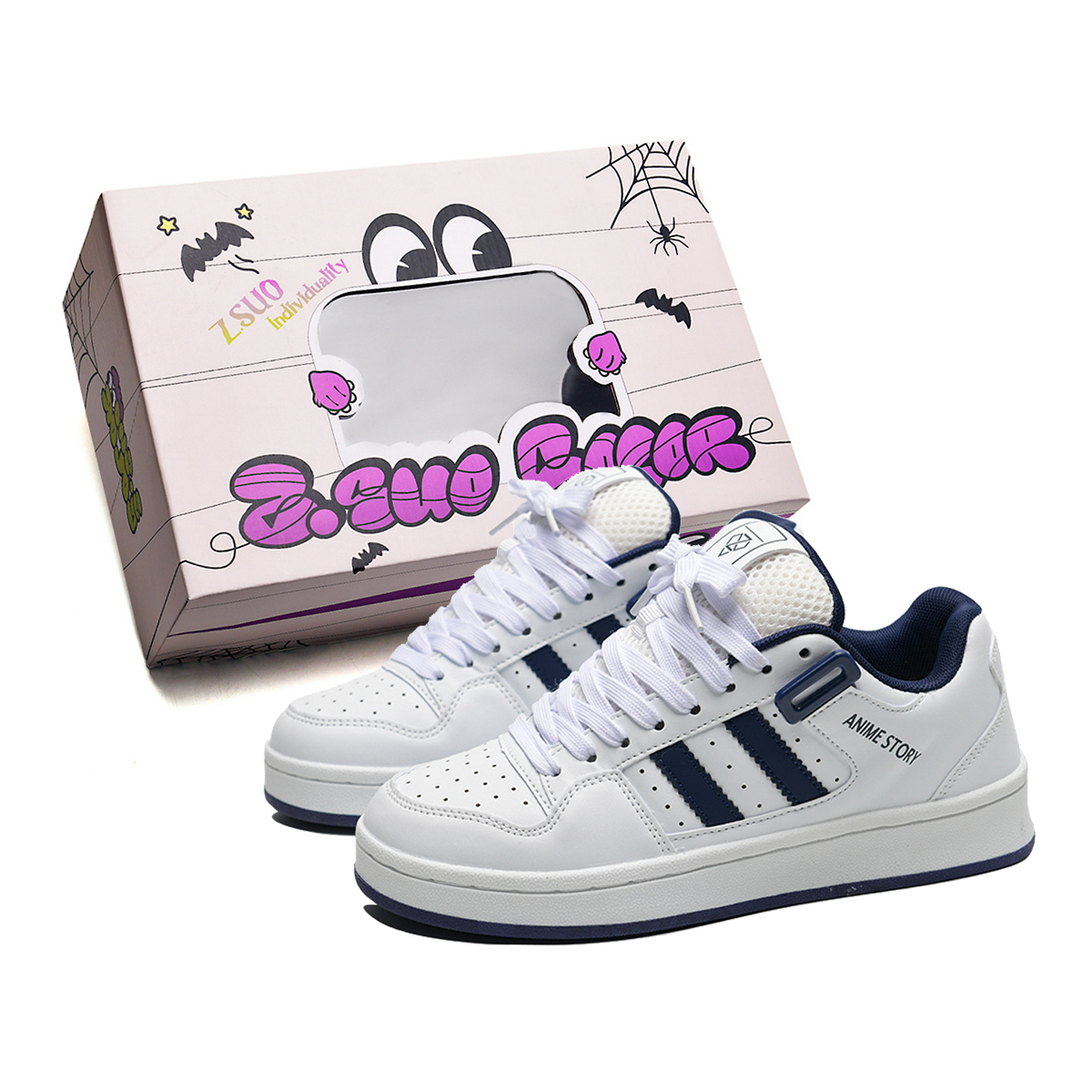 

Z.SUO Скользоустойчивые легкие дышащие низкие скейтерские кроссовки унисекс желто-черные в коробке бело-голубые, цвет White Blue