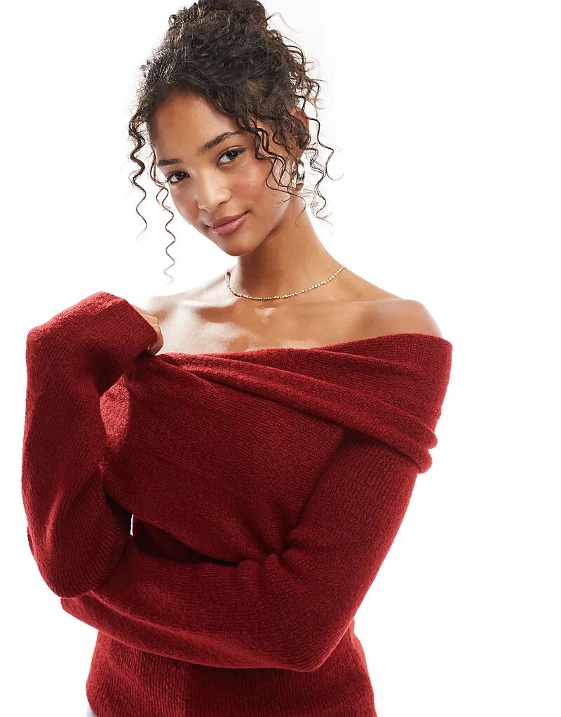 

Вязаный джемпер-обертка бордового цвета ASOS DESIGN