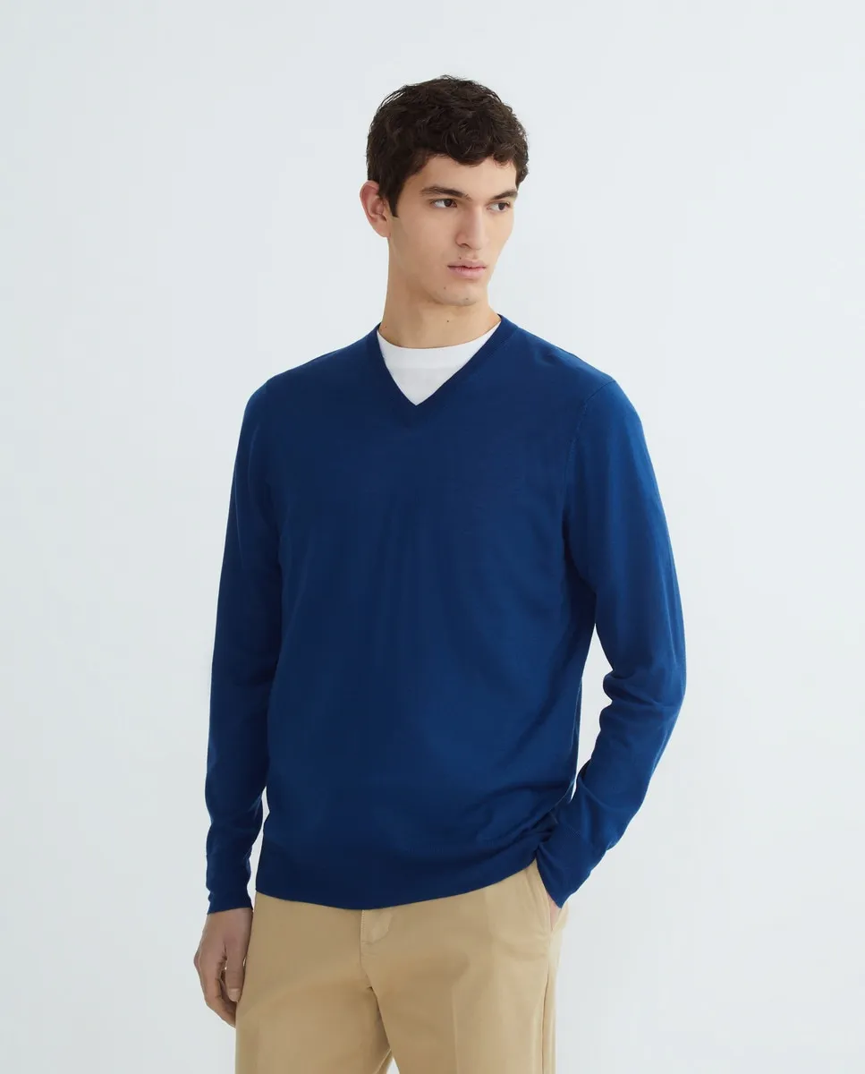 

Мужской однотонный свитер с V-образным вырезом Alan Paine, тёмно-синий