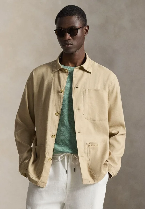 Эластичная льняно-хлопковая рубашка-куртка Polo Ralph Lauren, Coastal Beige