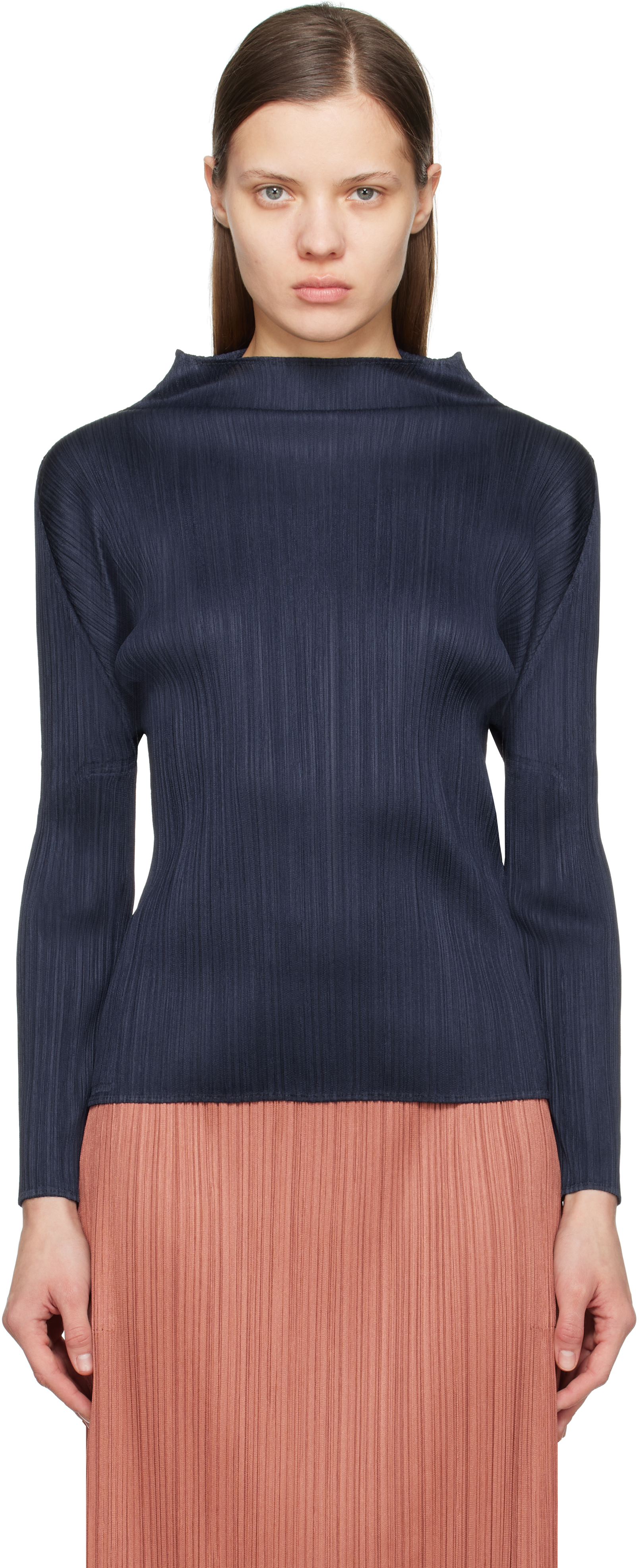 

Новые красочные основы 4 Топ PLEATS PLEASE ISSEY MIYAKE, темно-синий