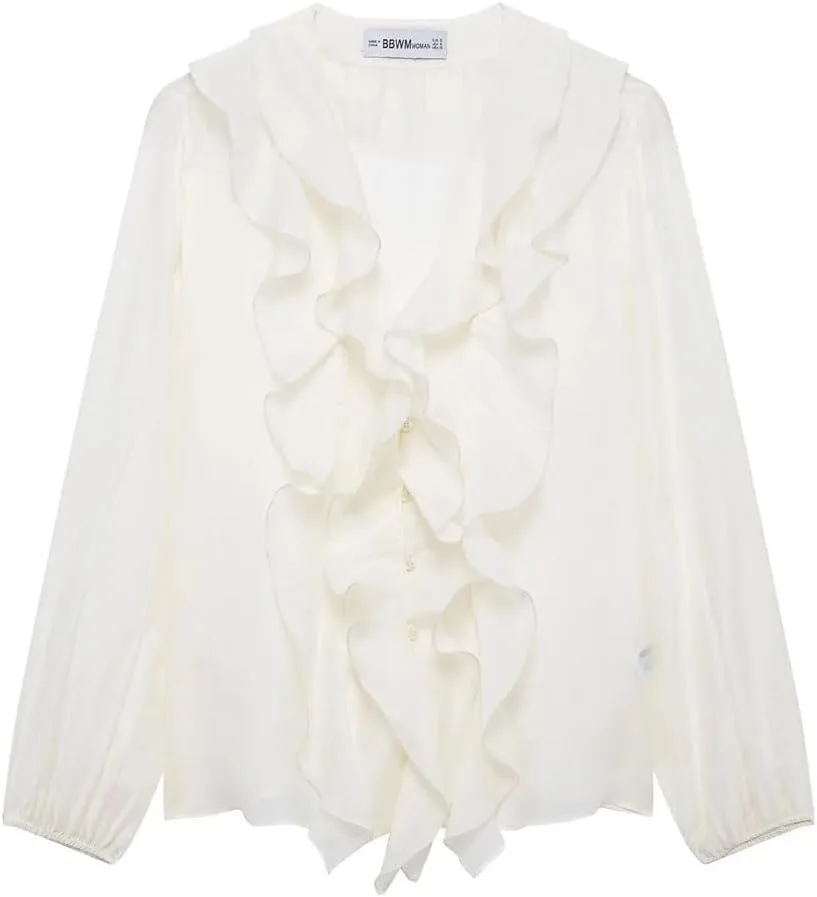 

Женская блузка с V-образным вырезом и рукавами-пузырьками