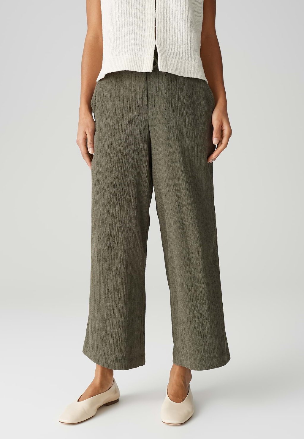 

Брюки HIGH RISE CROPPED WIDE FIT CRINKLE OPUS, оливковый