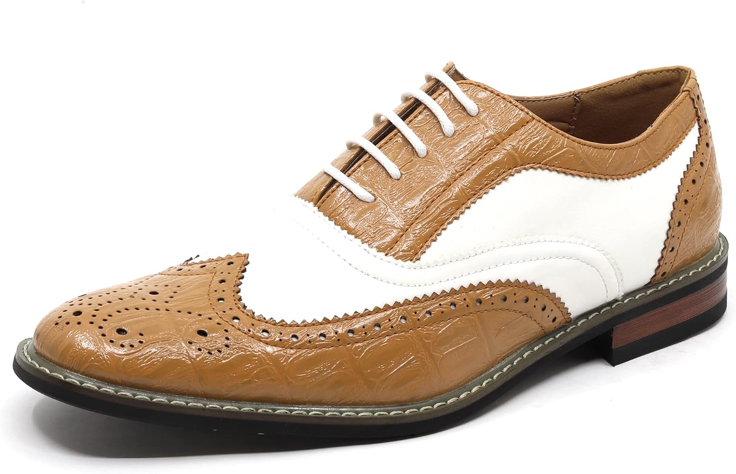 

Мужские оксфорды Metrocharm Frank-03 с двумя оттенками и перфорированным узором 'крыло чайки', шнуровка, белый/коричневый