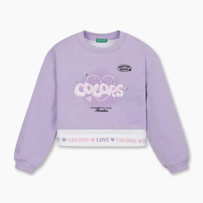 Детский укороченный свитшот Layered, фиолетовый, от Benetton Kids