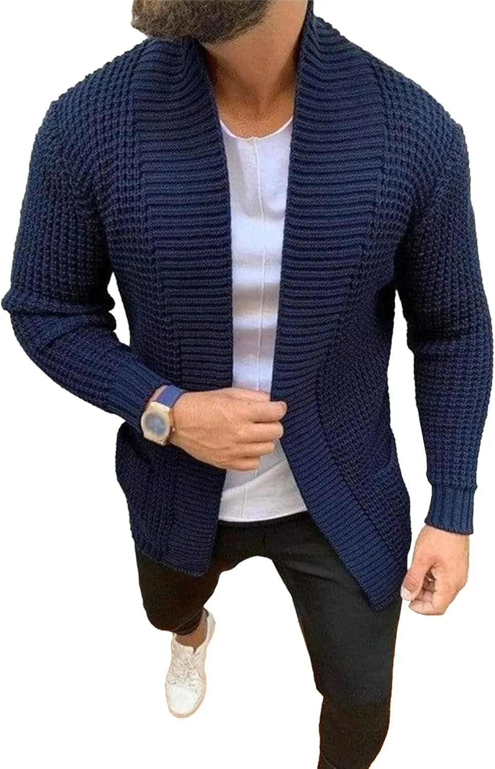 

Мужской кардиган с карманом, slim fit, длинный