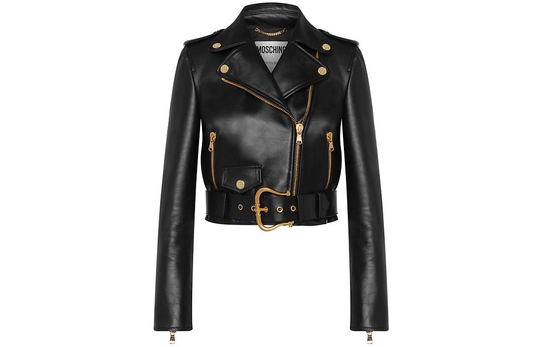

Кожаная байкерская куртка MOSCHINO, черная, Черный, Кожаная байкерская куртка MOSCHINO, черная