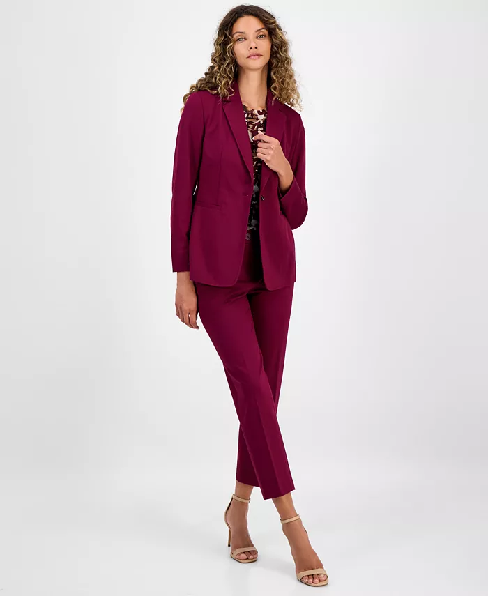 

Женский блейзер с вырезом лацкана и одной пуговицей, футболка с коротким рукавом из принтованной сетки и компрессионные брюки прямого кроя с высокой посадкой Bar Iii, зеленый