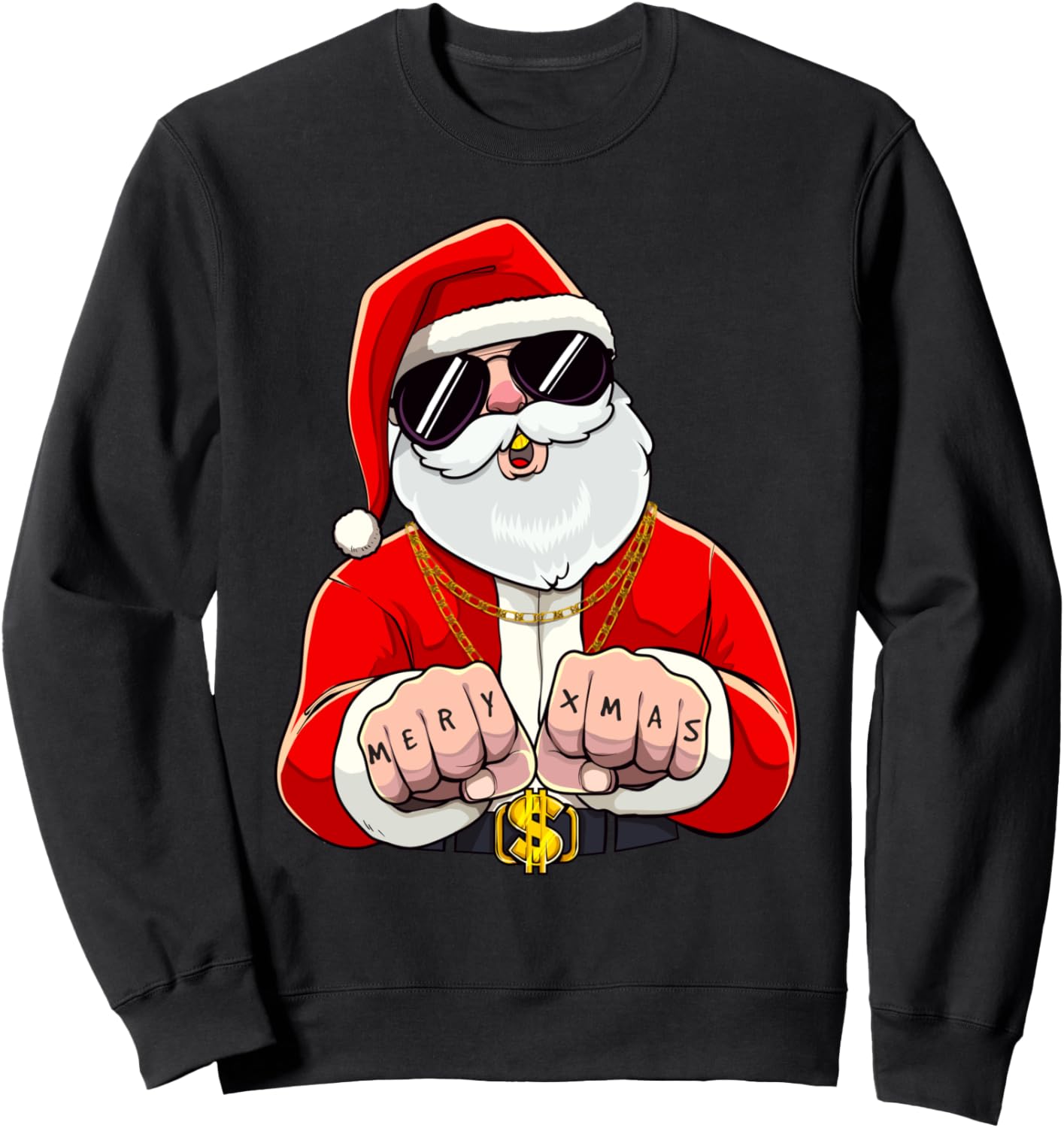 

Гангстерский Санта-Клаус, хип-хоп, гангста-рэпер, забавная рождественская толстовка Merry Xmas Funny Adult Christmas Gag Gifts Store, черный