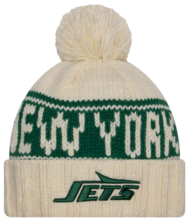 

Женская белая вязаная шапка New Era New York Jets Sideline