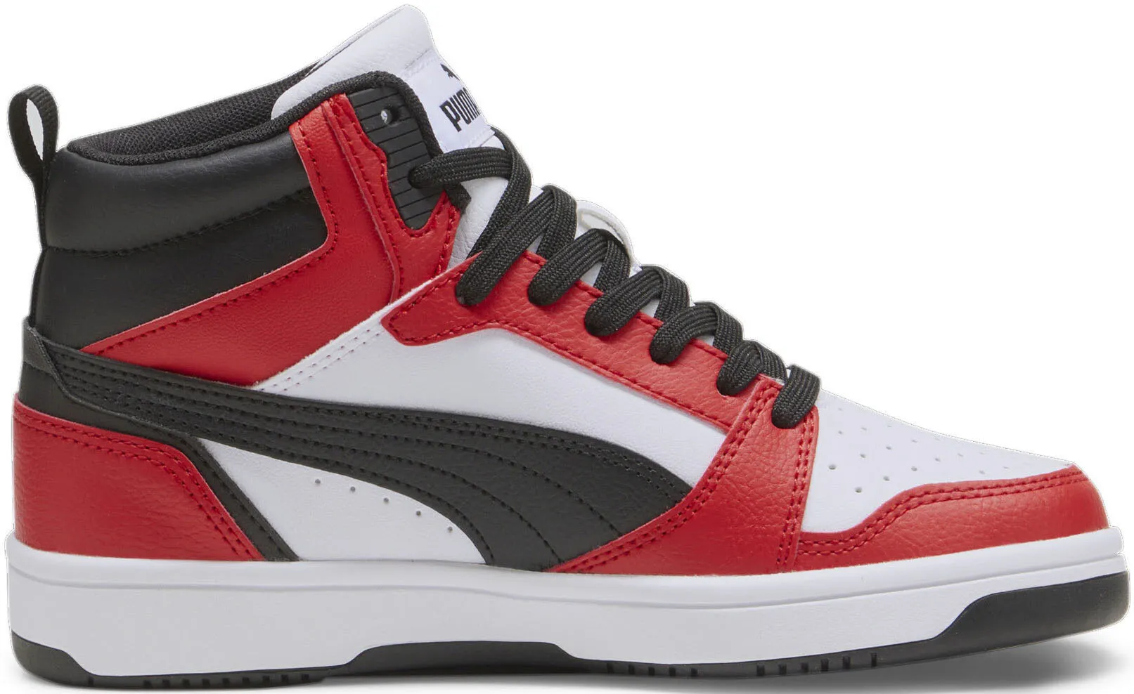 Кроссовки PUMA "REBOUND V6 MID JR", цвет Puma White- Puma Black-For All Time Red — фото 3