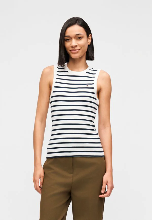 Облегающая майка с круглым вырезом Tommy Hilfiger, Breton Ecru/Dark Night Navy
