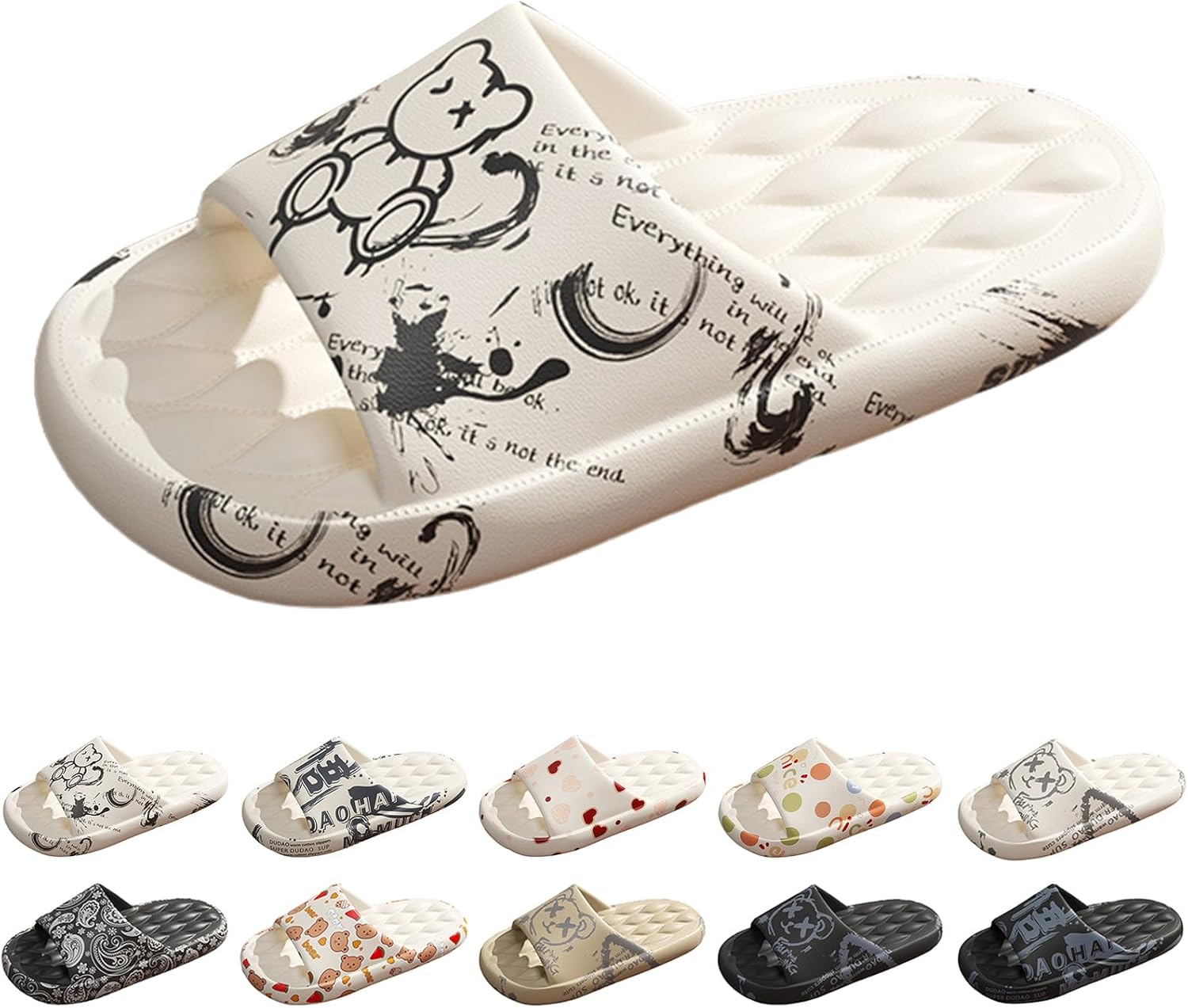 

Модные шлепанцы Gezolligheid с мультяшным принтом для мужчин и женщин, для пар, с нескользящей подошвой на платформе, унисекс, повседневные открытые сандалии с нескользящей подошвой для дома, улицы и ванной, белый