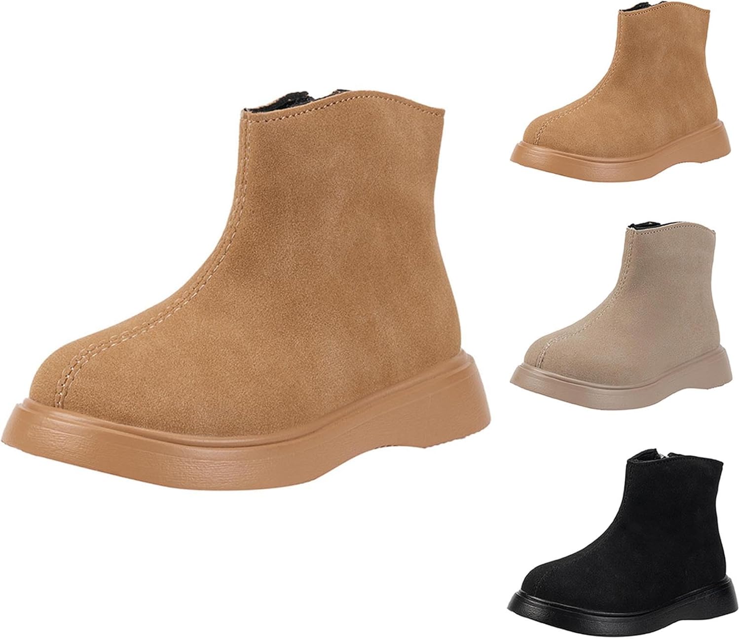 

Девочкам ботильоны с боковой молнией, массивным низким каблуком, зимние, противоскользящие, повседневные, из искусственной замши, модные Generic, Black