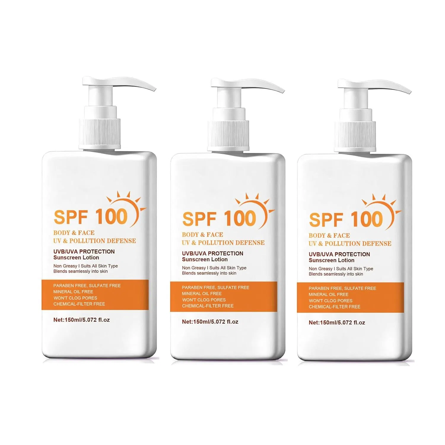 Солнцезащитный лосьон SPF 100 для лица и тела, 150 мл, 3 шт. Ovelle, 3Pcs