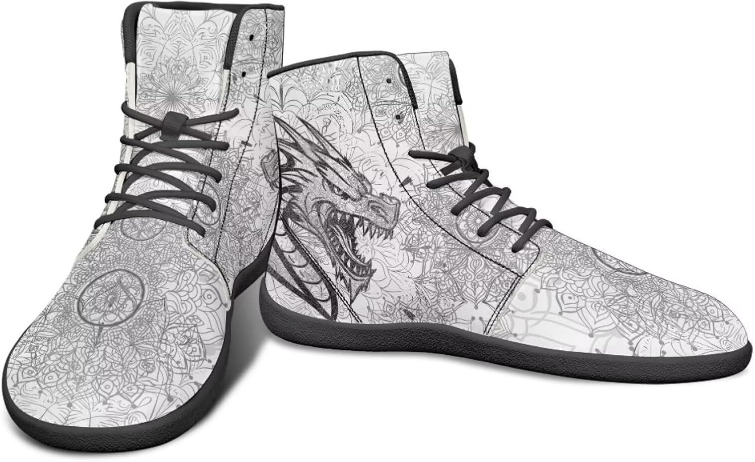 

Высокие кроссовки с драконовым узором, черно-белые, мандала, из ПУ, повседневные спортивные обувь для зала, заземленные для мужчин Watdotory