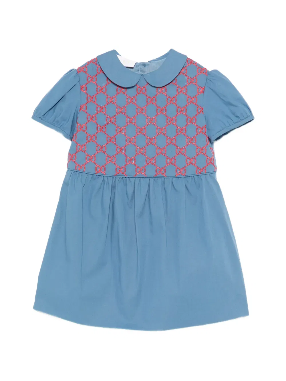 Платье с вышитым воротником Gucci Kids, синий