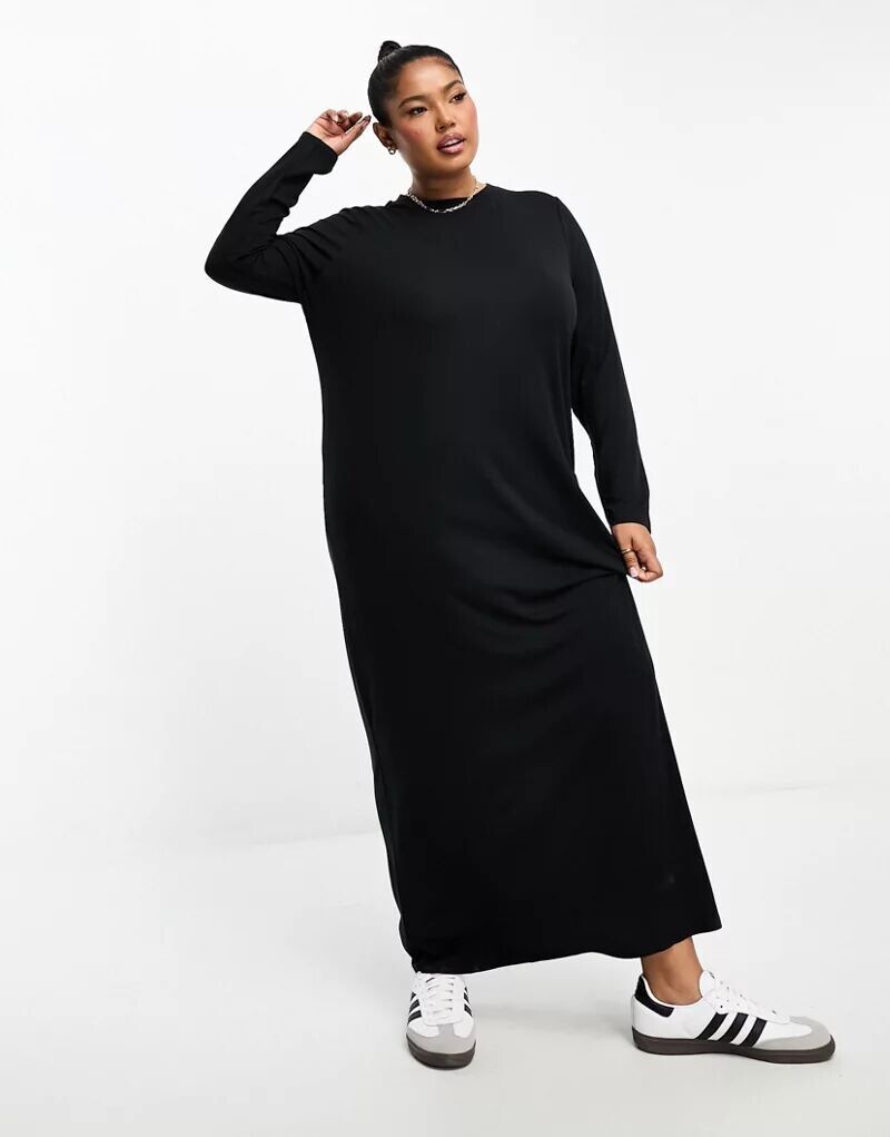 

Черное платье-футболка с длинными рукавами ASOS DESIGN Curve