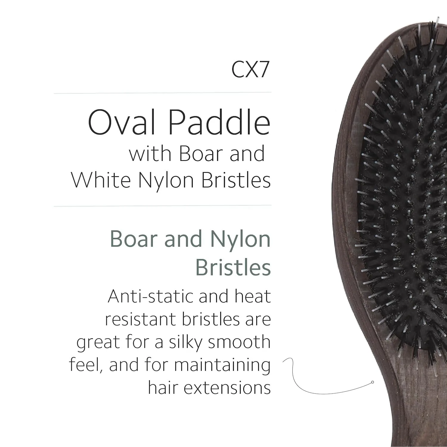 Профессиональные щетки для волос Ibiza Hair Professional CX Series: круглые, лопатообразные и овальные. CX7 - Овальная паддл-щетка смешанная с белым нейлоном, white — фото 2