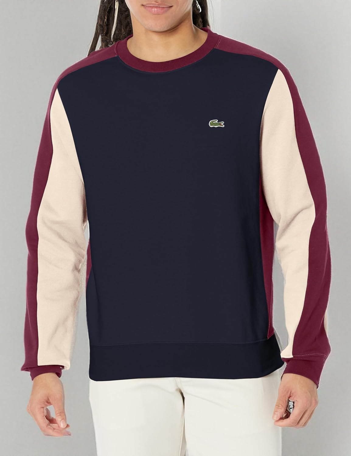 Мужская толстовка Lacoste Classic с круглым вырезом и цветными блоками, Marine/Zin-Laponie — фото 3