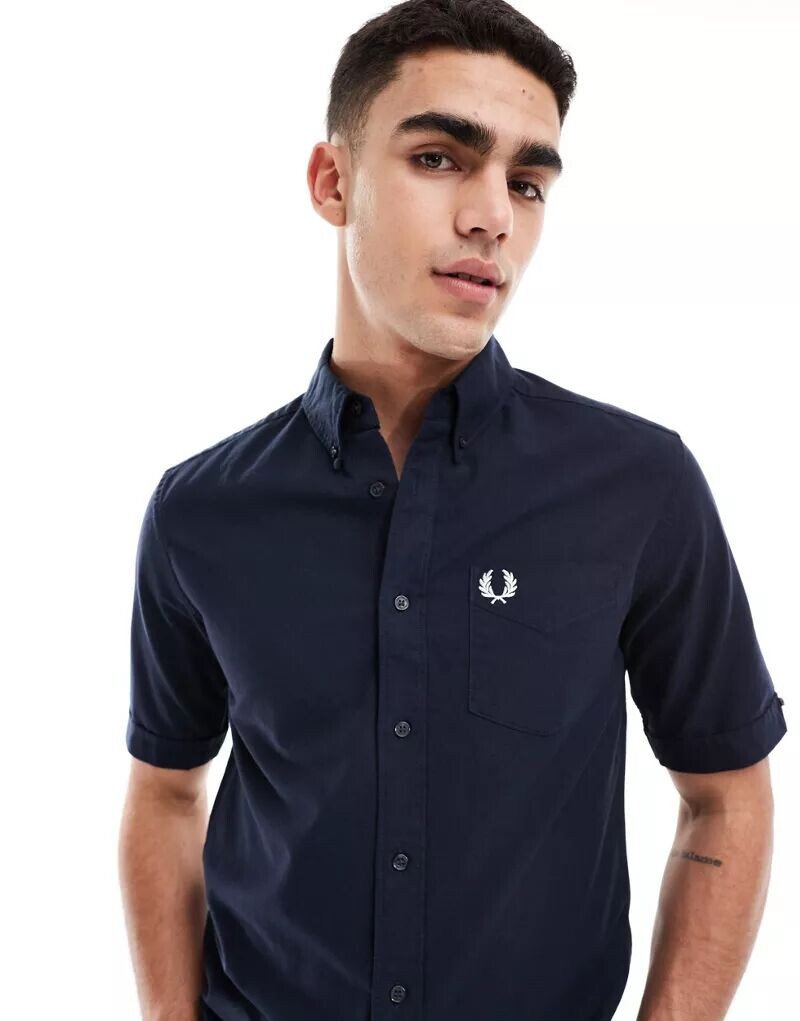

Темно-синяя оксфордская рубашка с короткими рукавами Fred Perry, Черный, Темно-синяя оксфордская рубашка с короткими рукавами Fred Perry
