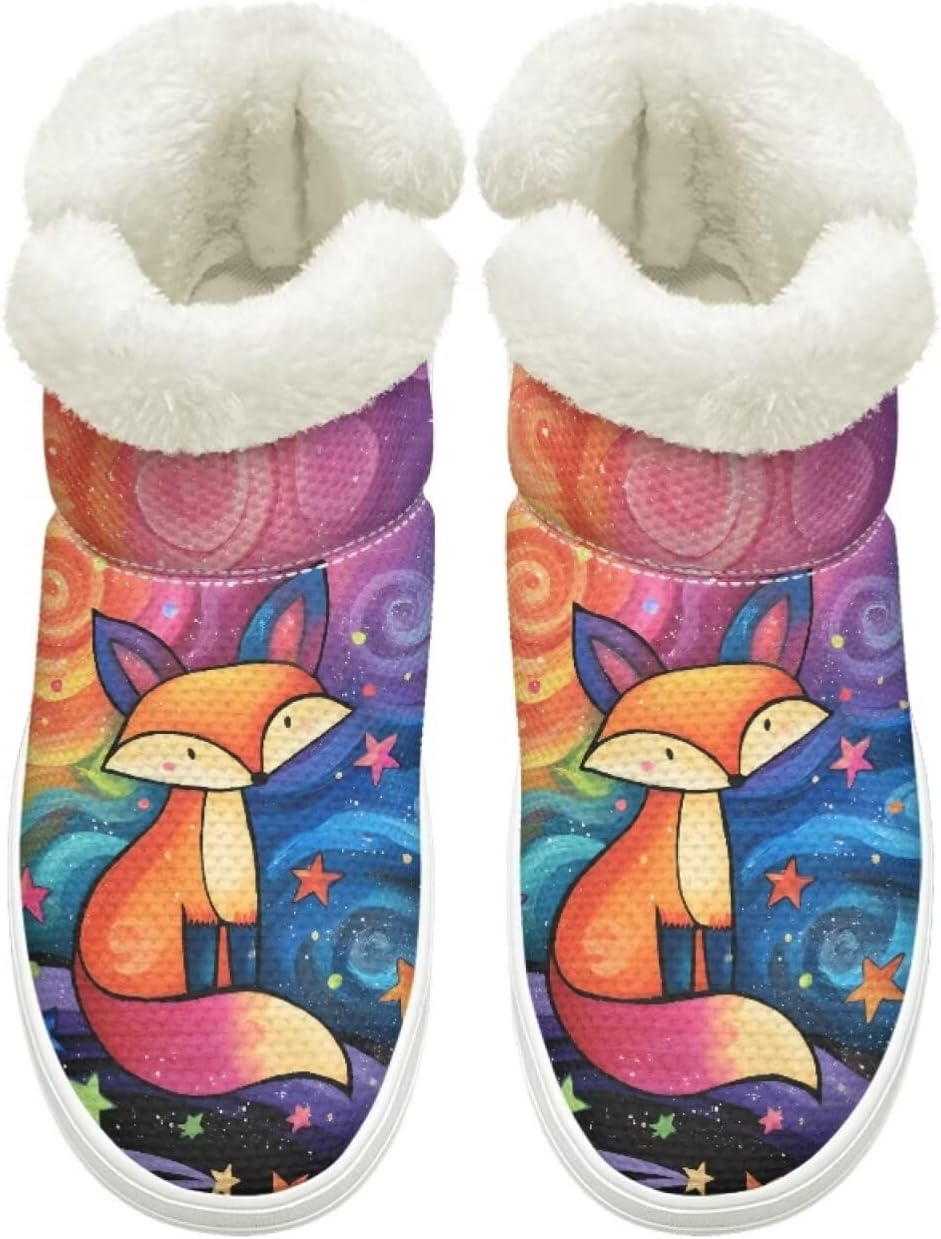 

Зимние Ботинки на Легком Надевании для Женщин и Мужчин с Эластичной Липучкой у Щиколотки, Пушистые Снежные Ботинки с Меховой Подкладкой, Удобные, Нескользящая Подошва Cugasmaru, Fox Cute Style