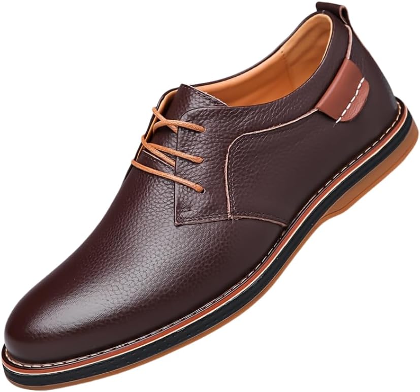 

Мужские кожаные деловые туфли - элегантные шнурованные туфли для офиса и повседневной носки, комфорт на все сезоны для работы, вечеринок и повседневного образа, туфли Hhhchpm, коричневый