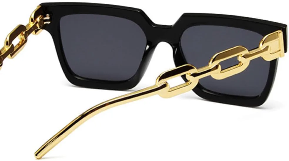 

Модные солнцезащитные очки для женщин с металлической цепочкой, винтажные, большие, в крупной оправе, черные, с защитой от УФ-излучения UV400 MTZJH, Yellow