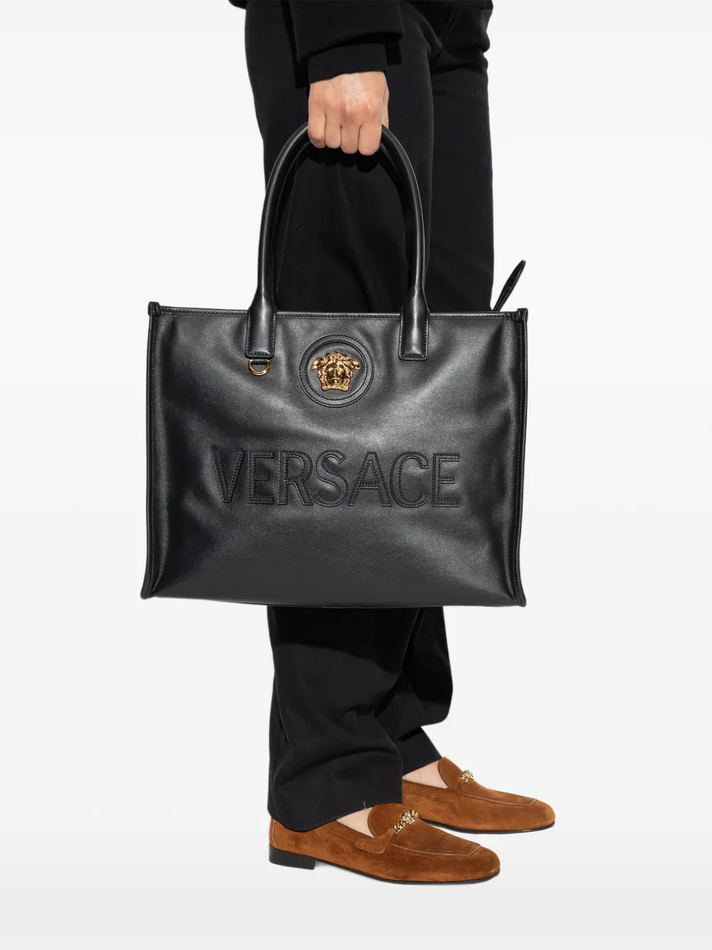 Сумка-тоут с пластиной Медузы Versace, черный — фото 2
