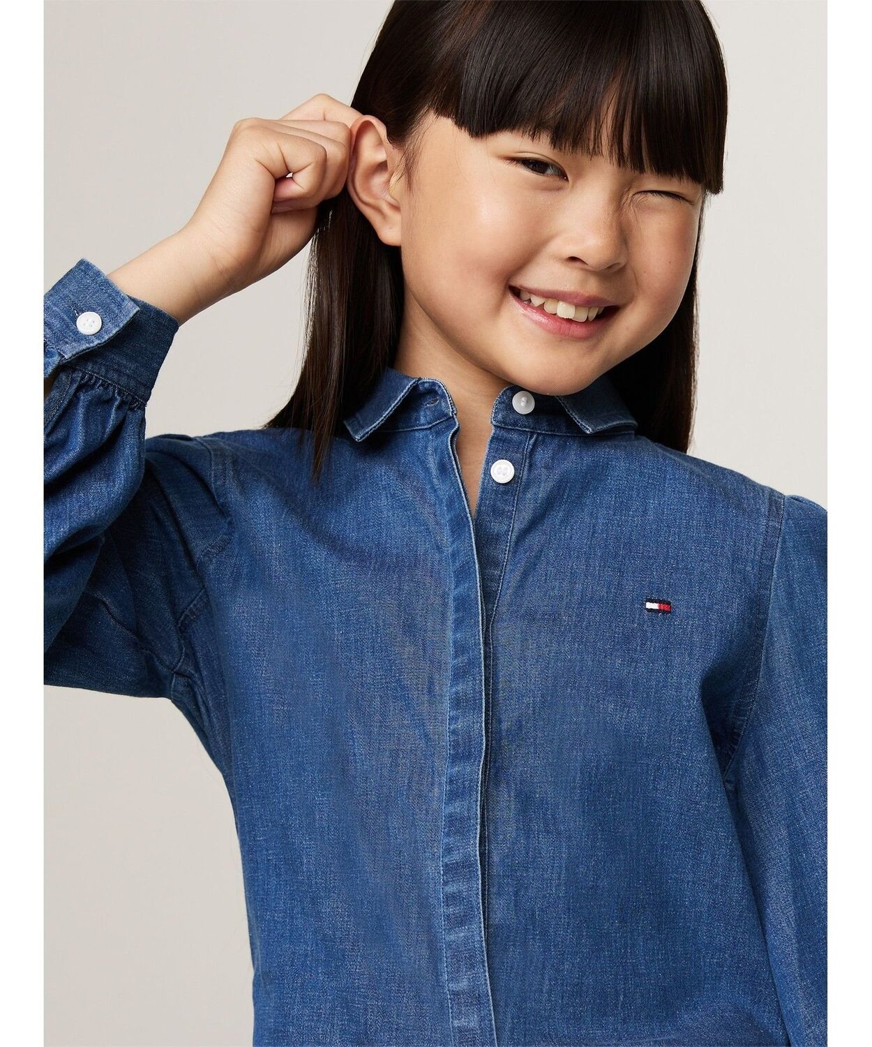 (K) Джинсовая рубашка с длинным рукавом TOMMY HILFIGER GIRLS из эластичного денима, Blue — фото 2