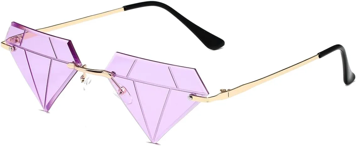 

Солнцезащитные очки JOVAKIT в форме треугольника и ромба для женщин и мужчин, винтажные, без оправы, в стиле ретро, ​​для рейв-вечеринок и Хэллоуина, A9 Gold/Purple
