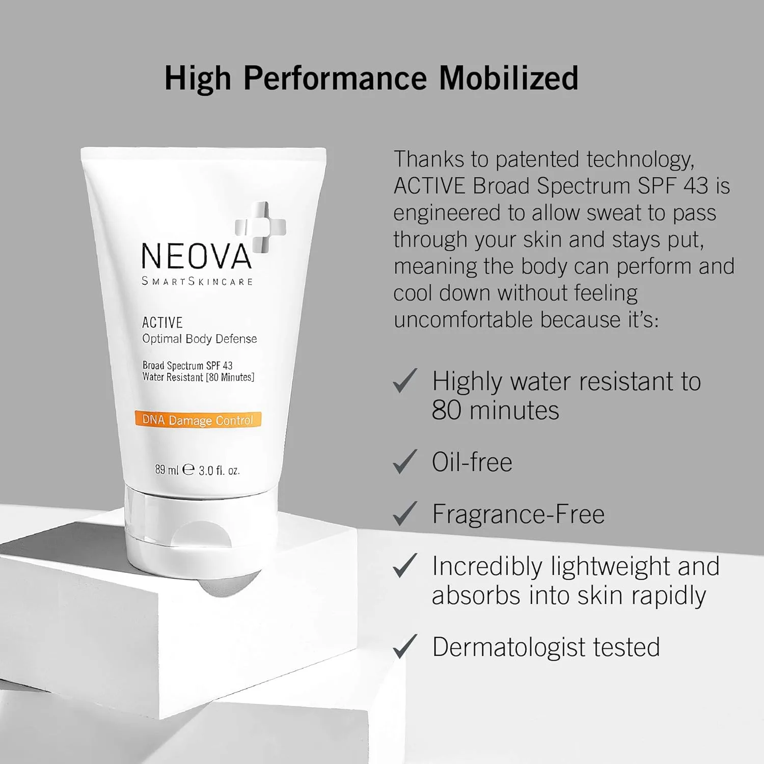 Солнцезащитный крем для тела NEOVA SmartSkincare Active, 3 жидких унции | Широкий спектр защиты SPF 43 | Цинк и октиноксат | Водостойкость до 80 минут — фото 3
