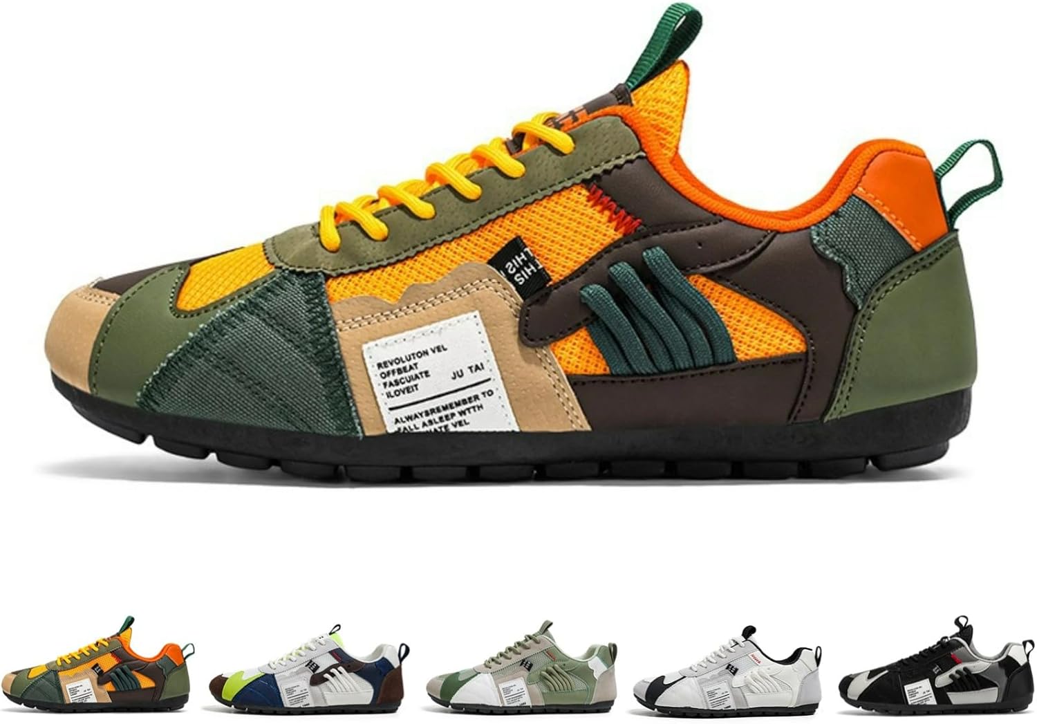 

Мужские ретро-кроссовки, дышащие, легкие, модные спортивные теннисные туфли, удобные повседневные прогулочные ботинки Macefil, зеленый/оранжевый