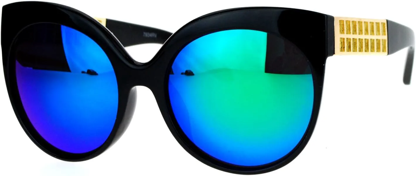 

Женские солнцезащитные очки увеличенного размера, круглые, в форме бабочки, модные, с защитой от УФ-излучения UV400, бирюзовые зеркальные линзы JuicyOrange, Black