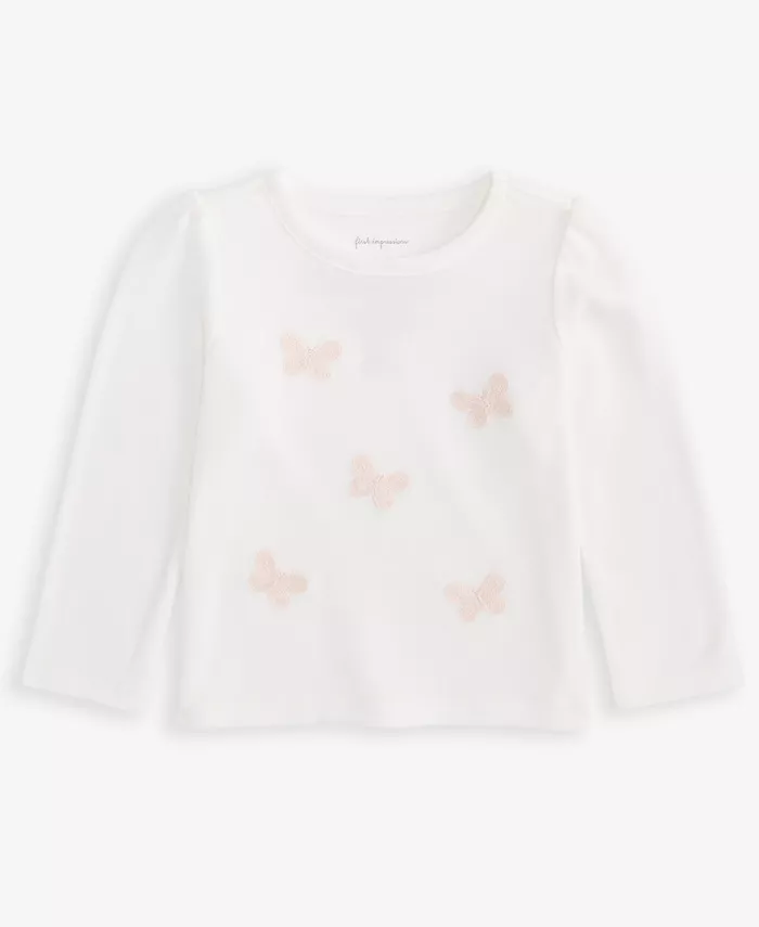 

Футболка с длинными рукавами и вышитыми бабочками для девочек First Impressions, белый