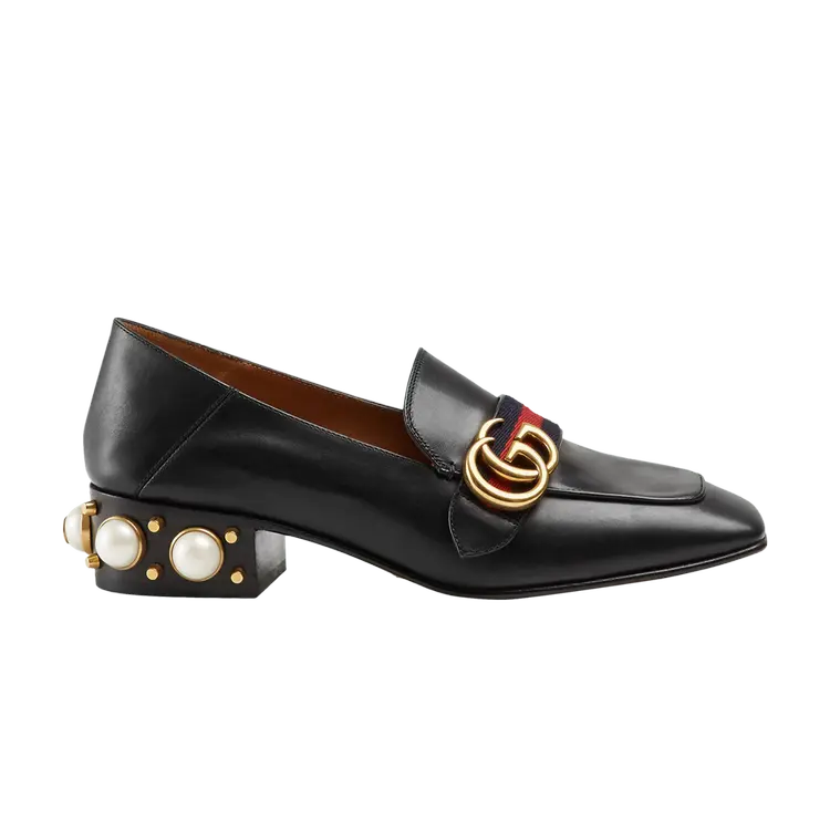Кроссовки Gucci Wmns Leather Mid-Heel Loafer, цвет Black Blue Red