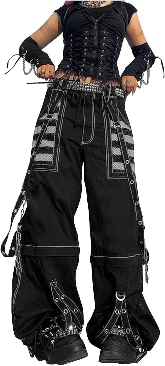 

Винтажные женские джинсы в стиле хип-хоп и панк, с высокой талией, широкие, клеш Pbawab