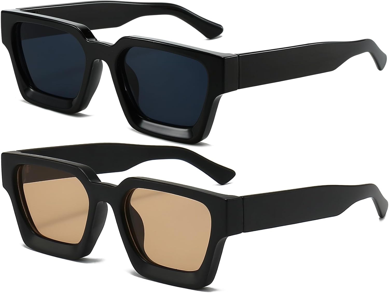 

Солнцезащитные очки AIEYEZO квадратной формы для женщин и мужчин, квадратная оправа с толстой рамой, простой дизайнерский стиль, 2 Pack (Black/Grey + Matte Black/Brown)