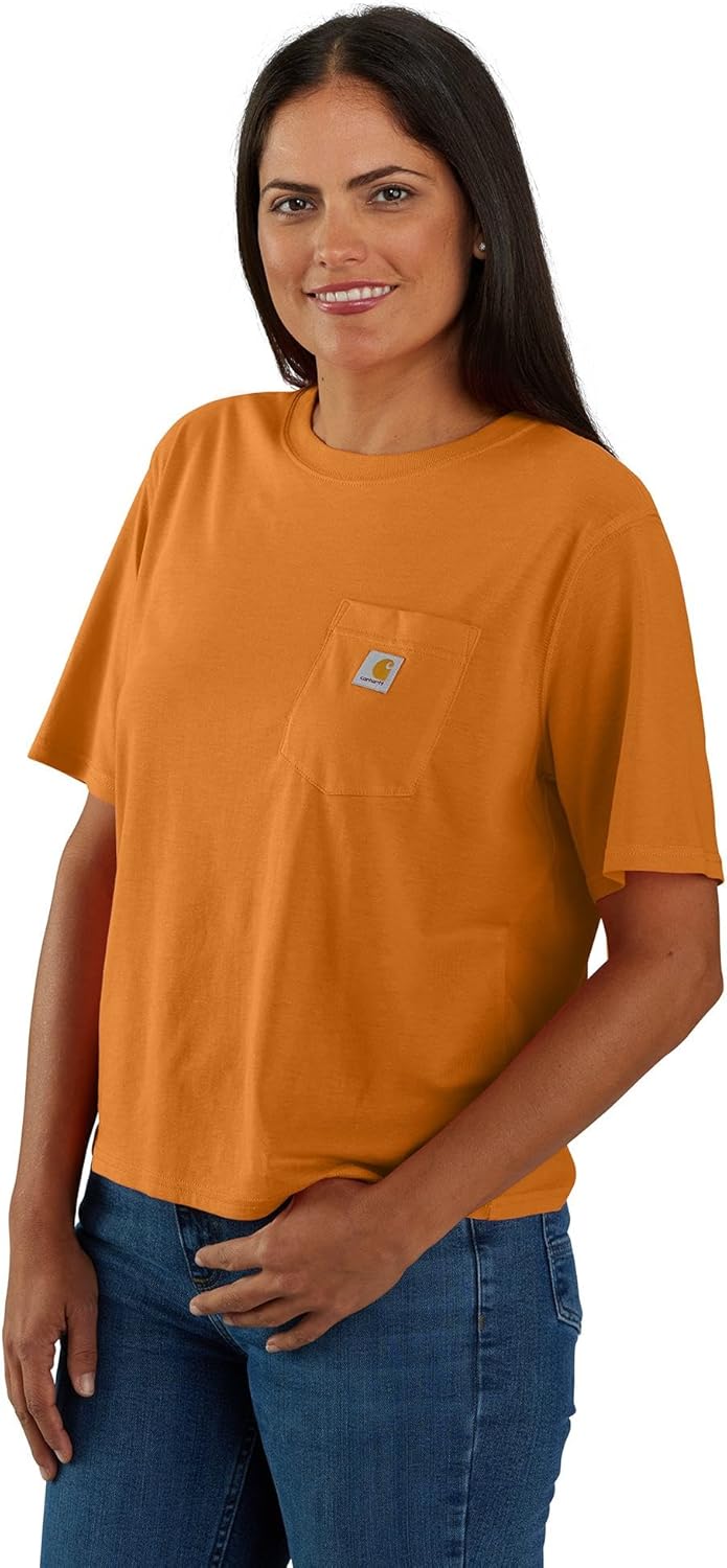 

Carhartt женская футболка с карманом, свободного кроя, с коротким рукавом, из серии Tencel Fiber (также доступна в размерах Plus), Hazy Sunshine