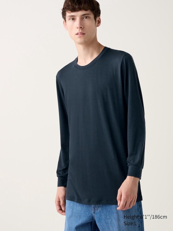 

Футболка с круглым вырезом heattech Uniqlo, синий