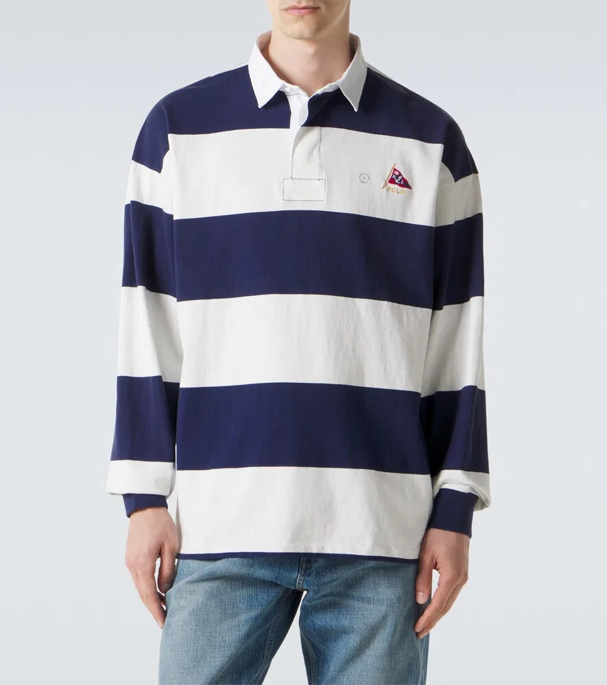 Полосатая хлопковая рубашка поло Polo Ralph Lauren, синий — фото 3