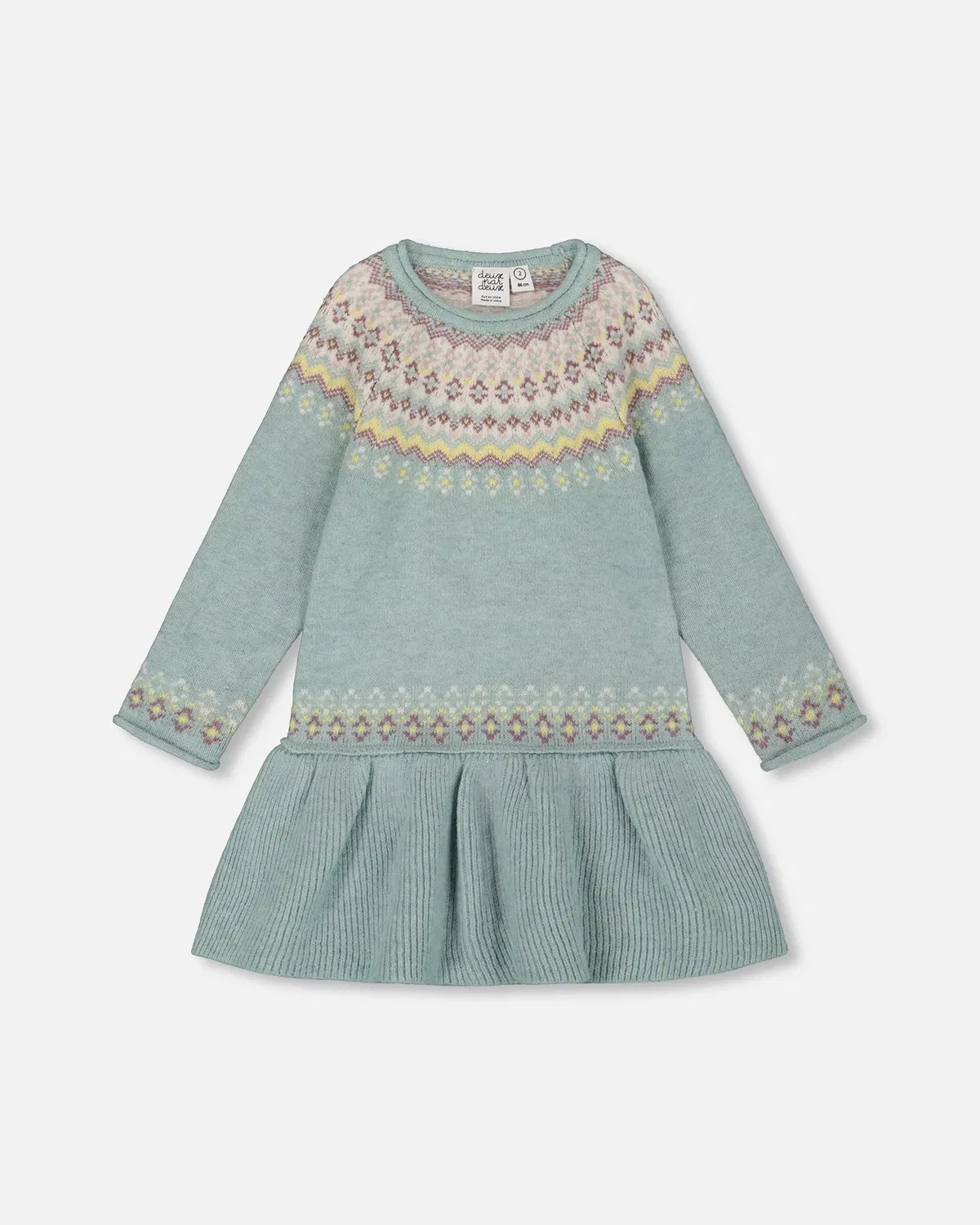 Deux par Deux Платье-свитер из жаккардовой ткани с ребристой юбкой, нефритово-зеленого цвета
