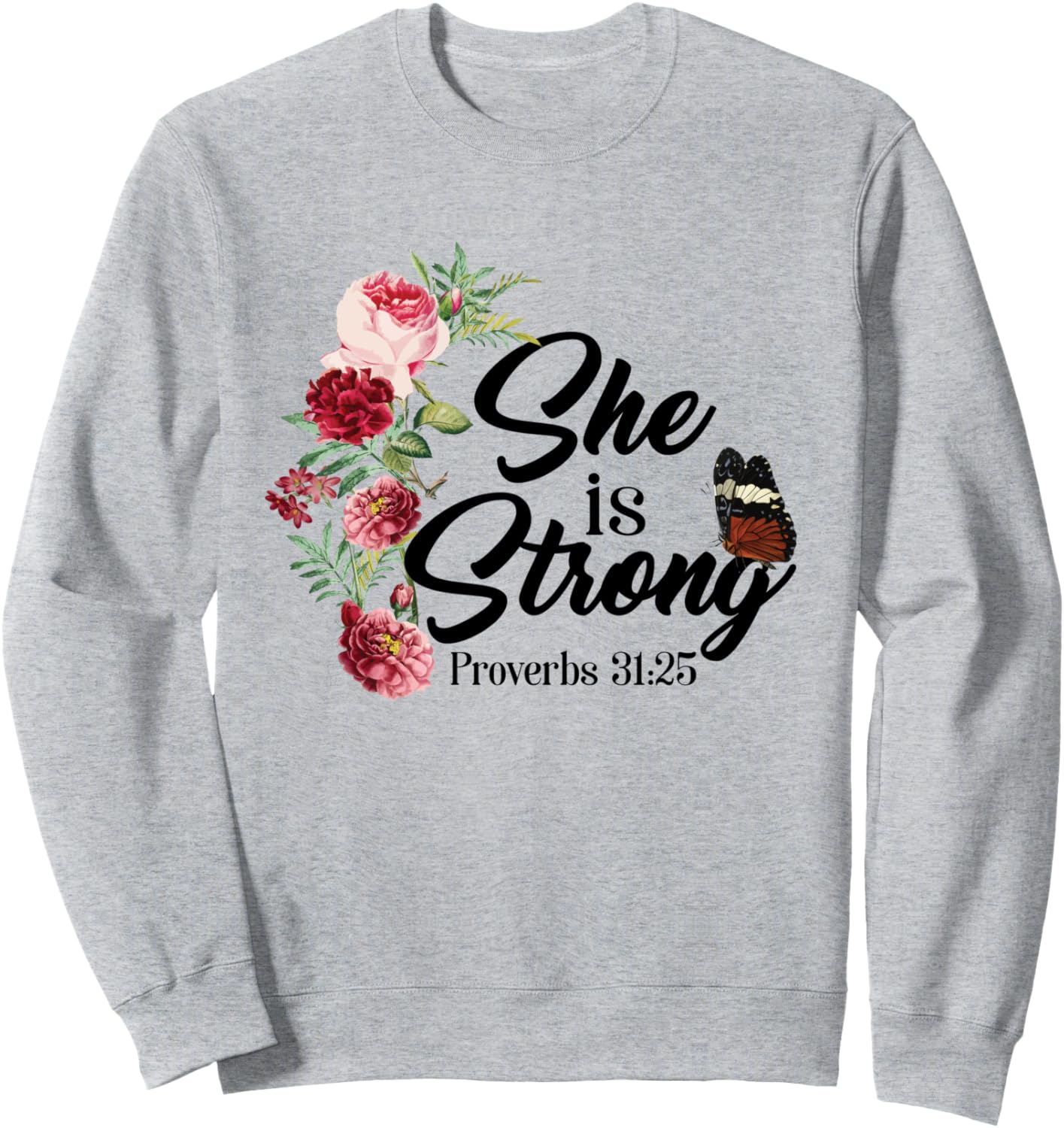 

Христианский библейский стих «Она сильна» (Притчи 31:25), толстовка с цветочным принтом Inspirational Religious Faith Jesus God Hs0, серый