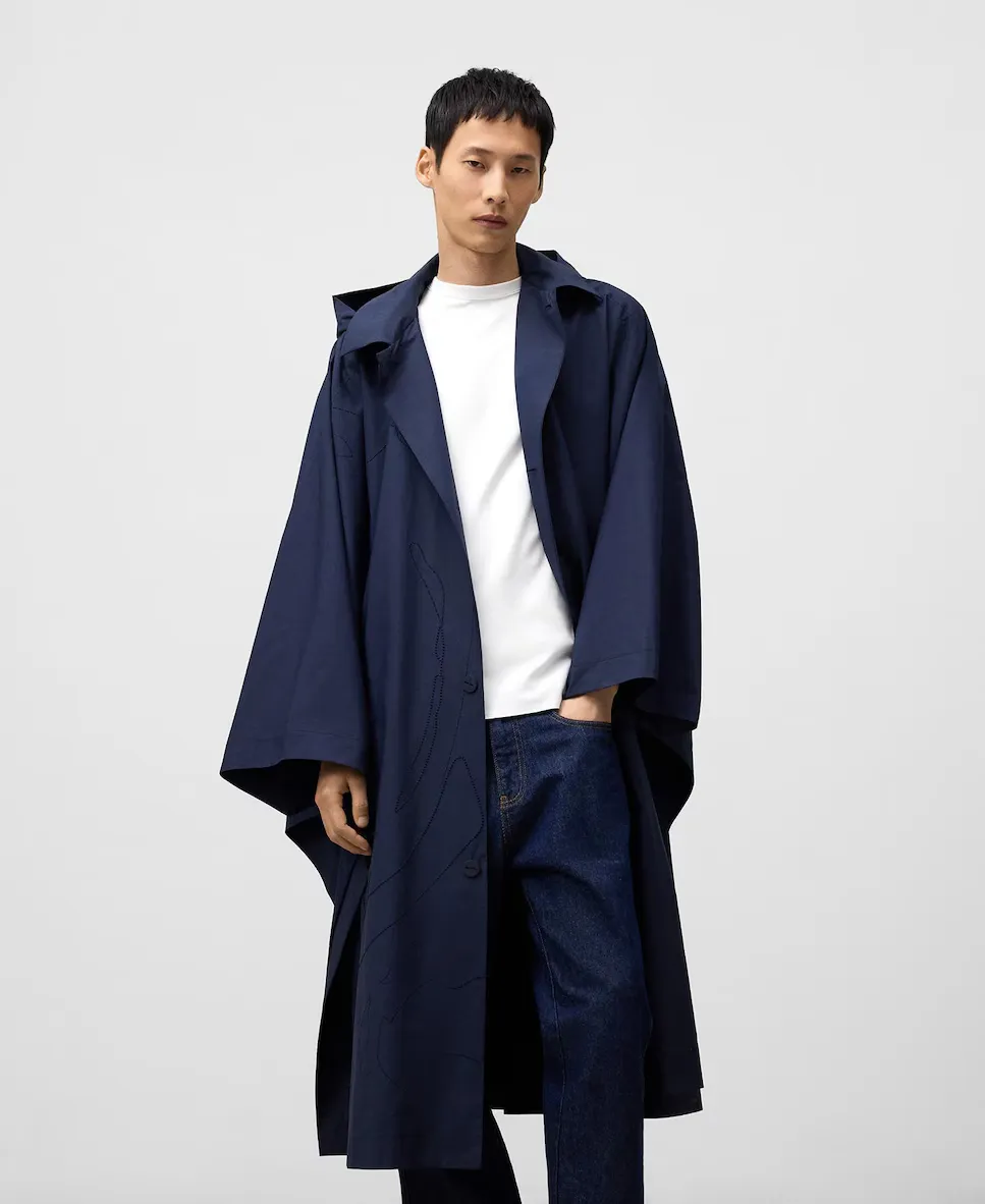 

Мужская худи оверсайз с вышивкой и капюшоном Adolfo Dominguez, темно-синий