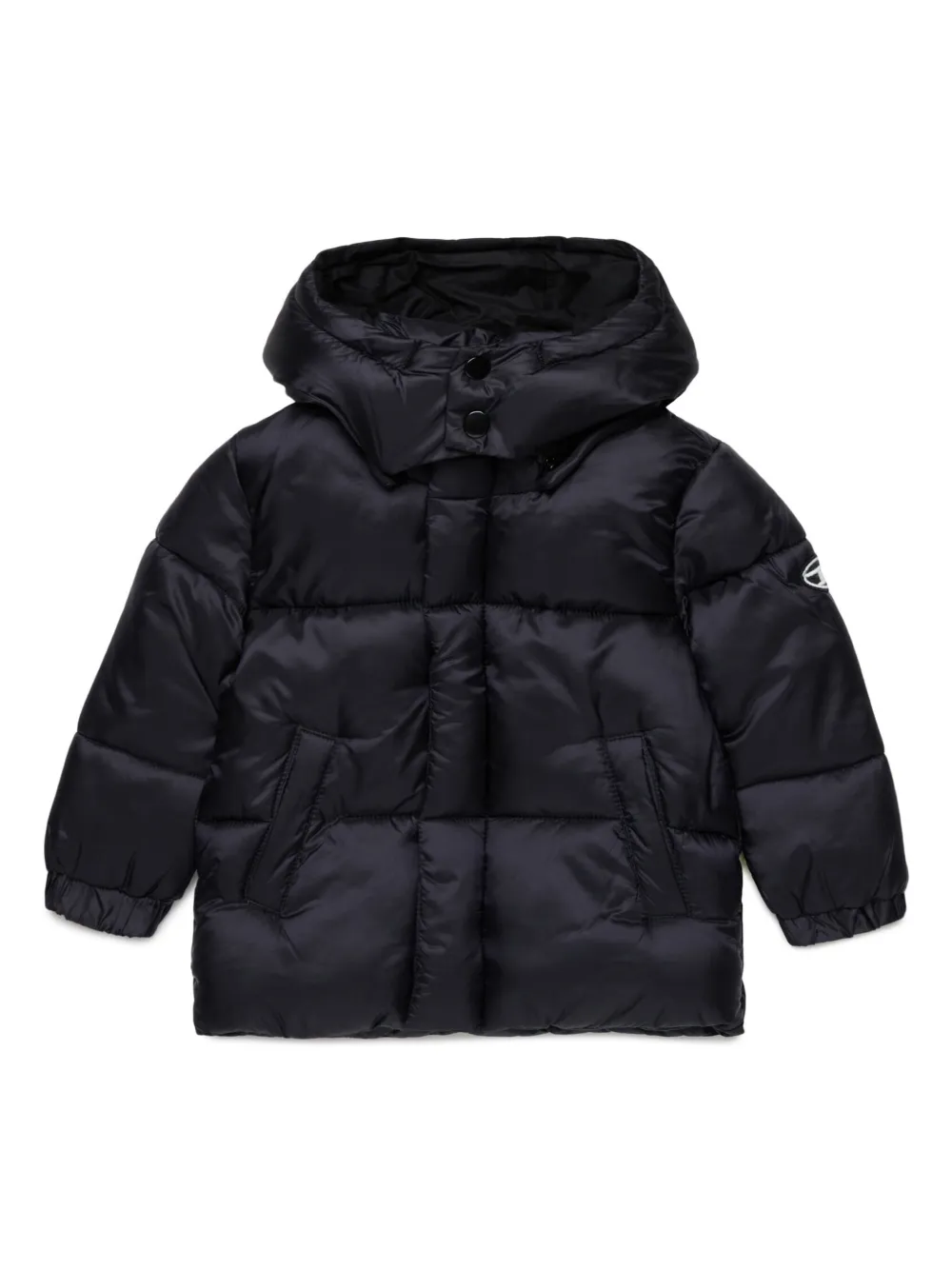 Пуховик с капюшоном и нашивкой-логотипом Diesel Kids, черный