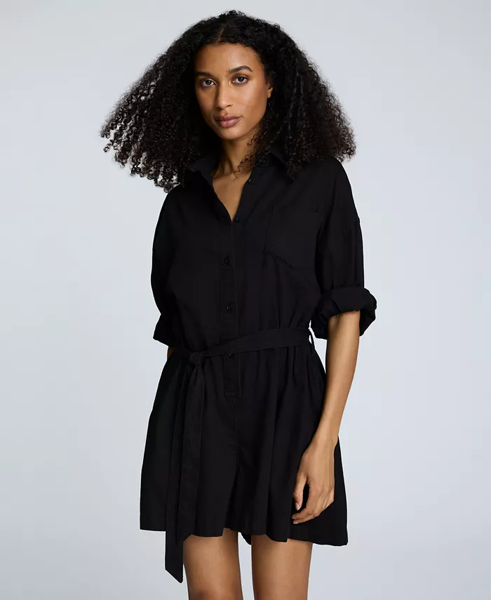 

Женский хлопковый комбинезон с длинными рукавами и застежкой на пуговицы спереди Kenneth Cole, черный